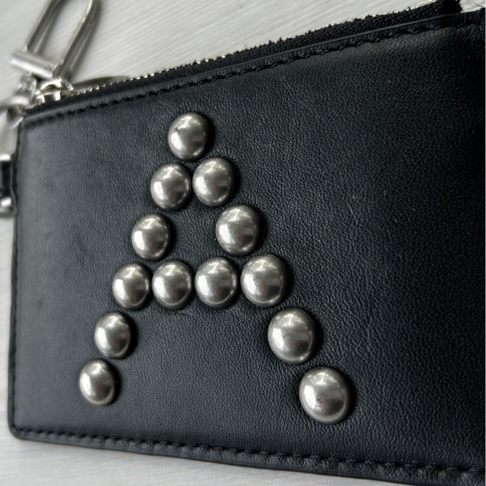 Tory Burch Card Case/Key Ring Studded 'A' Monogram, Leather Snake Print Reverse - Picture 4 of 7